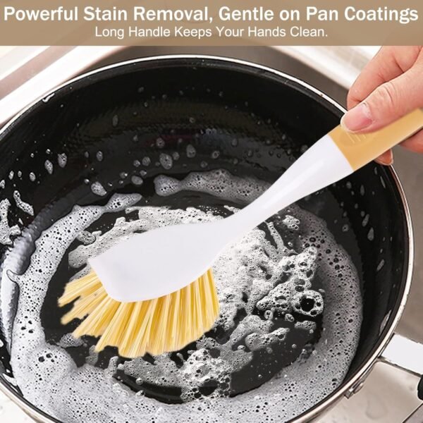 Dish Brush with Detachable Small Steel Wire Brush and Pan Scraper, Home Kitchen Scrub Brushes with Long Handle for Household Cleaning Dishes, Pots, Stovetop, Grill, Sink Scrubber (2-Pack) - Image 2
