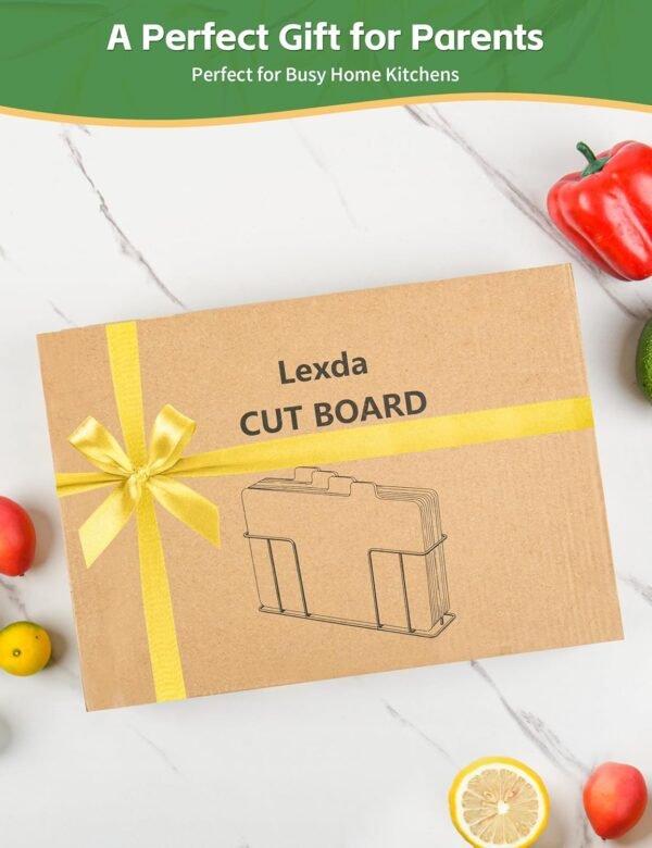 Bamboo Cutting Board Set, Lexda 4 Sets Labeled Tabs Cutting Board with Stainless Holder, Durable Kitchen Cutting Boards For Chopping Fruit, Meat, Cheese, Veggies - 11" x 8" - Image 7