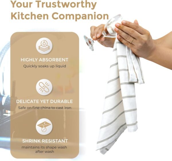 THREAD SPREAD Kitchen Towels Set - Pack of 4 Multiweave Pattern Cotton Dish Towels - 18”x 28” - Kitchen Hand Towels - Absorbent - Dish Towels for Kitchen - Quick Drying Kitchen Towels - Grey - Image 4
