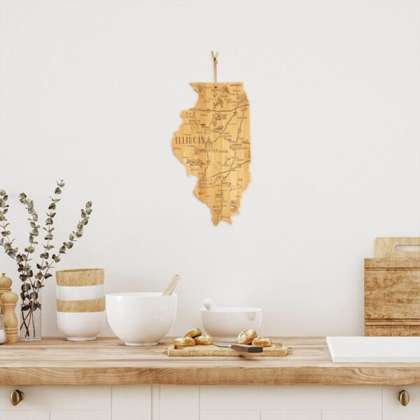 Totally Bamboo Destination Illinois State Shaped Serving and Cutting Board, Includes Hang Tie for Wall Display - Image 4