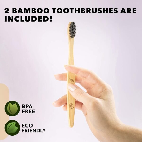 Greenzla 2-Pack Bamboo Utensils Set | With Bonus 2 Bamboo Toothbrushes | Natural Bamboo Straw, Spoon, Fork, Knife, Teaspoon, Chopsticks, Brush & 2 Storage Bags | Reusable Bamboo Cutlery set - Image 3
