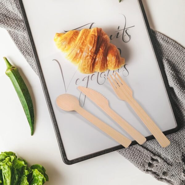 200 Pack Disposable Bamboo Utensils - 100% Eco-Friendly Bamboo Cutlery Set with 100 Forks, 50 Spoons, and 50 Knives - Perfect for Weddings and Parties, Recyclable and Compostable Flatware - Image 7