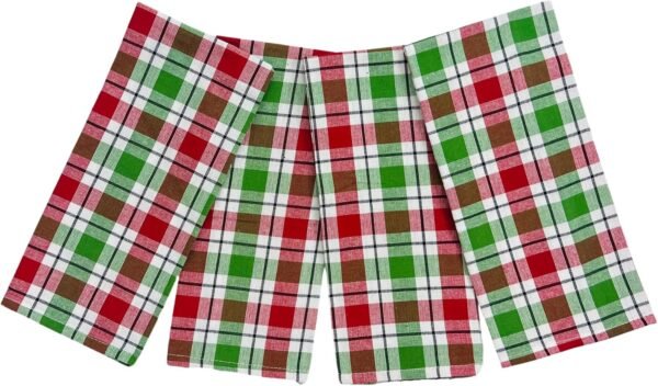 Holiday Christmas Kitchen Dish Hand Towels: Traditional Tartan Design, Red Green White, 100% Cotton 15" x 25" for Hands, Dishes or Home Decor, 4 Pc Set - Image 3