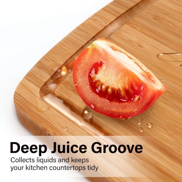 Bamboo Cutting Board Set of 2 - Cutting Board with Juice Groove, Double-Sided Cutting Board for Kitchen, Bamboo Serving Board Chopping Board for Meat, Vegetables and Cheese - Image 3