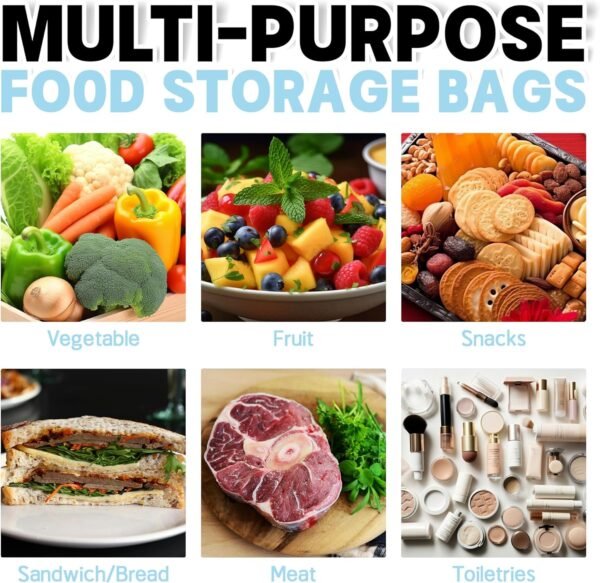 24 Pack Reusable Food Storage Bags,Leakproof Freezer Bags BPA Free Stand Up Sandwich Bags for Lunch Salad Fruit Travel,Dishwasher Safe(8 Gallon,8 Sandwich,8 Snack) - Image 8