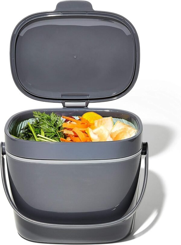 OXO Good Grips EASY-CLEAN COMPOST BIN - CHARCOAL - 1.75 GAL/6.62 L, Plastic, 8.3"L x 10.15"W x 12"H - Image 12