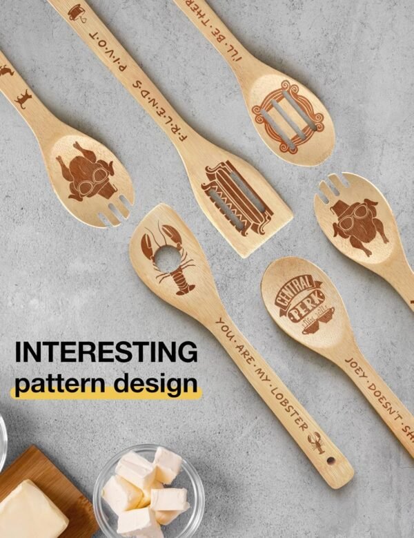 5Pcs Friends Wooden Cooking Spoons, Bamboo Spoons for Cooking Kitchen Utensils Set, Friends TV Show Merchandise, Novelty Friends TV Show Decor Kitchen Decor Accessories for Fans - Image 6