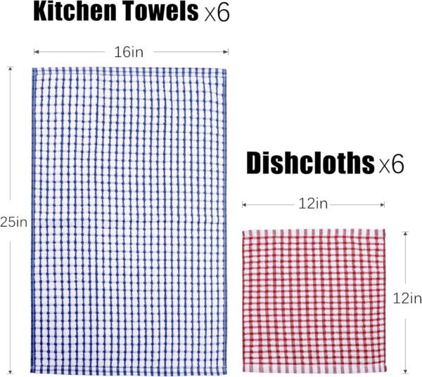 Kitchen Towels and Dishcloths Set, 16 x 25 12 12, Set of Bulk Cotton Dish for Washing Dishes Rags Everyday Cooking Baking - Image 2