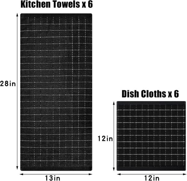 Homaxy Kitchen Towels and Dishcloths Set, 12 x 12 and 13 x 28 Inches, Set of 12 Bulk Cotton Terry Kitchen Towels Set, Checkered Designed, Soft and Super Absorbent Dish Towels, Black - Image 4