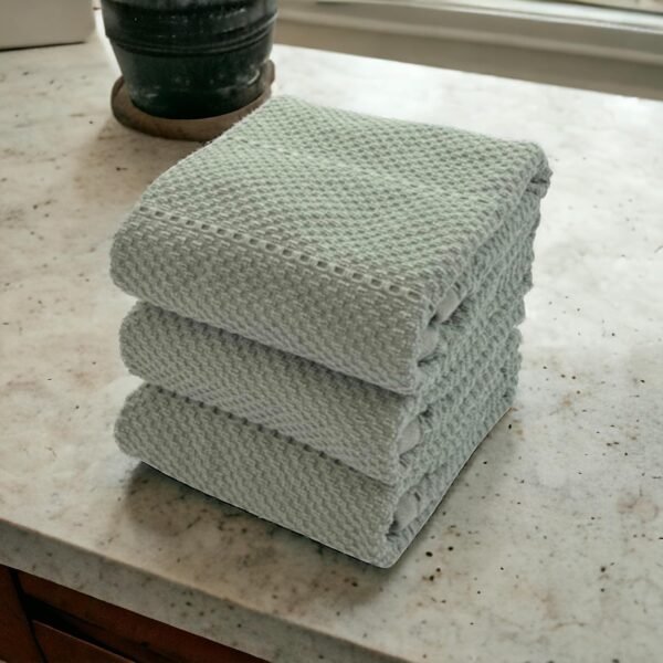 Sage Green Kitchen Dish Towels: 100% Cotton Cloth Soft Cleaning Drying Absorbent Textured Terry Loop, Set of 3 Multipurpose for Everyday Use - Image 5
