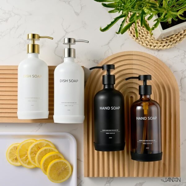 Kitchen Soap Dispenser Set with Non-Slip Protective Silicone Pad,Hand Soap Dispenser for Kitchen and Bathroom Decor, White and Gold Kitchen Accessories (White Bottles + Gold Pumps) - Image 7