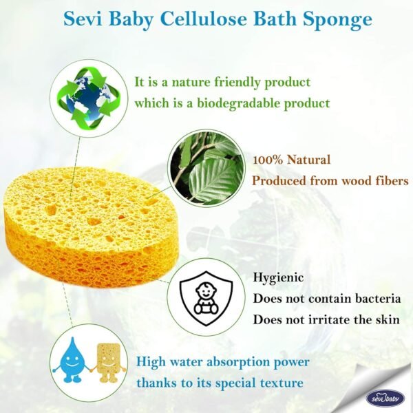 Cellulose Bath Sponge,100% All Natural Pure Baby Bath Sponge, Biodegradable, Hypoallergenic, Soft & Absorbent Sponge For Baby's Skin, Made in Turkey (Pink) - Image 3