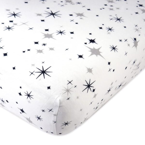 HonestBaby Fitted Crib Sheet, Girls, Boys & Unisex 100% Organic Cotton Crib Sheets for Standard Crib and Toddler Mattresses 28x52, Jumbo Twinkle Star Navy, One Size