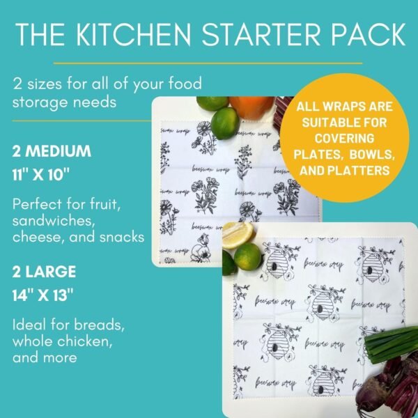 Beeswax Wraps For Food | All Natural Beeswax Wrap | 4 Pack Beeswax Wraps (2L, 2M) | Reusable beeswax food wrap | Use as sourdough bread bags | Fold into an eco friendly bread bag - Image 4