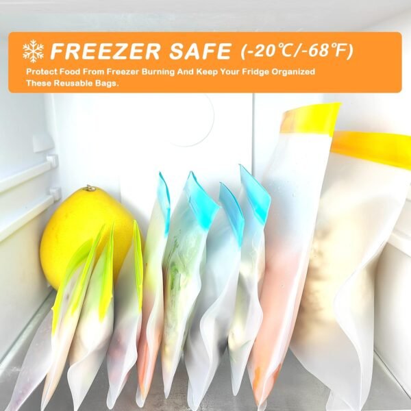 Reusable Food Storage Bags - 10pack BPA FREE Ziplock/Freezer Bags(2 Reusable Gallon Bags & 4 Sandwich Bags & 4 Snack Bags) EXTRA THICK Leakproof Silicone Lunch Bag for Food Meat Fruit Veggies - Image 6