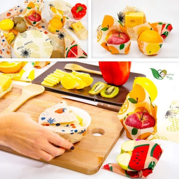 Reusable Beeswax Food Wraps Set – 9 Pcs Assorted Sustainable Beeswax Wrap, Washable Wax Wrapping, Bread Sandwich Storage Wax Covers (3 Each for Small, Medium, and Large) - Image 7