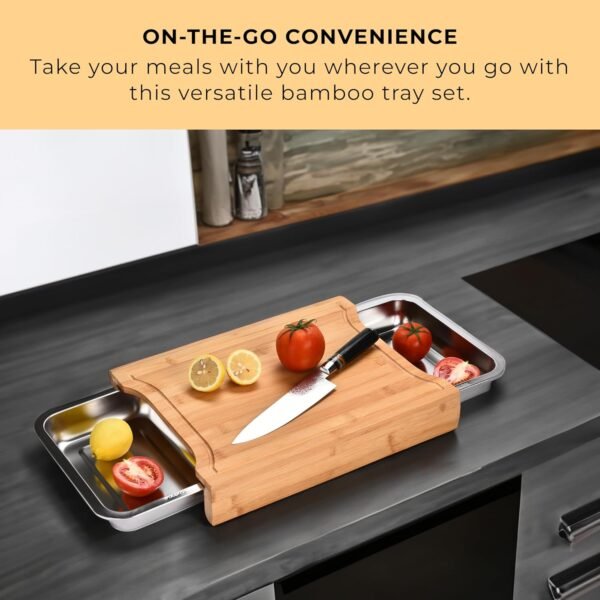 Prosumer's Choice Bamboo Cutting Board - Chopping Board Wood -Organic Bamboo Cutting Board - Bamboo Cutting Board with Tray - Chopping Board with Stainless Steel Juice Catcher -15" x 11" x 2" inches - Image 4