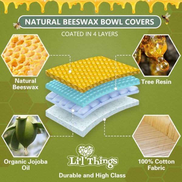 Li'l Things Eco-friendly Beeswax Bowl Covers | Improved Beeswax Coating | Elastic Food Storage Covers | Reusable Lids For Food, Fruits and Leftover | 5 Sizes | 3 Different Themes | Japanese Waves - Image 4