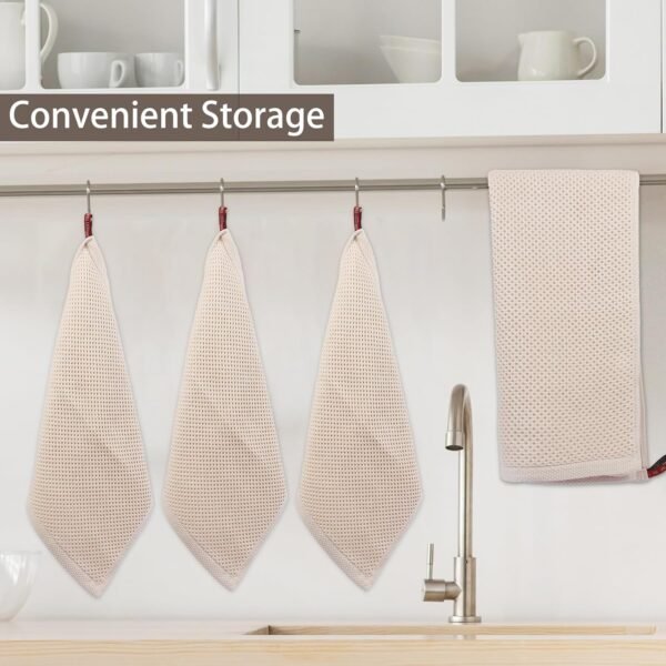 4 Pcs Quick Drying Dish Towels, 100% Cotton Dish Cloth, Quick Drying Waffle Weave Kitchen Towels Dish Rags (Beige, 13×28) - Image 5