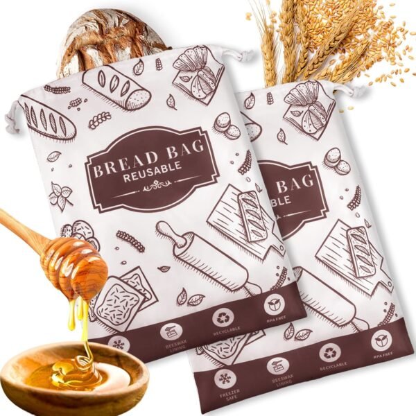 2-Pack Beeswax Bread Bags, Reusable Brown Bread Bags with Beeswax Lining for Homemade Bread Fresh Keeping,Freezer Bread Keeper, Homesteading Essentials and Baking Gifts.