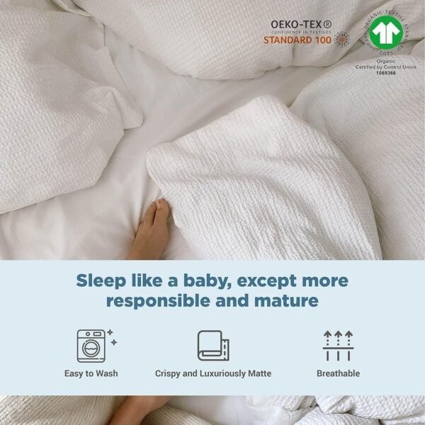 FABDREAMS 100% Organic Cotton Standard Size Pillow Case Set | Queen Size Pillow Case Set | Percale Weave | 300 Thread Count | GOTS Certified | Cool Crisp Breathable | 20" x 30" | White - Image 4