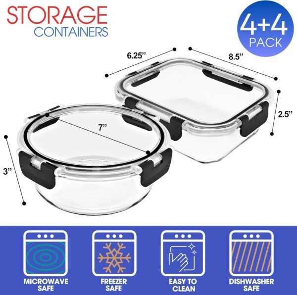 Sorbus Glass Meal Prep Containers, Dishwasher and Oven Safe Reusable Meal Prep Containers, Freezer Safe Glass Food Storage Containers with Airtight Lids - Image 2