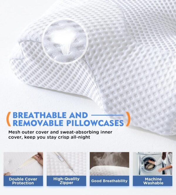 Osteo Cervical Pillow for Neck Pain Relief, Hollow Design Odorless Memory Foam Pillows with Cooling Case, Adjustable Orthopedic Bed Pillow for Sleeping, Support for Side Back Sleepers - Image 6