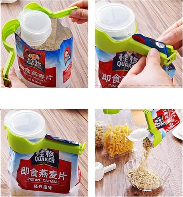 4PCS Bag Clip with Pour Spout Bag Clip with Dump Port Snack Chip Bag Plastic Cap Food Clips Reusable Plastic Cap Sealer Clips - Image 4