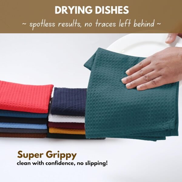 Native Fab Kitchen Towels 4 Pack (16"x26") & Dish Cloths 4 Pack (12"x12") - 8 Piece Kitchen Set, 100% Cotton, Absorbent & Durable for Cleaning and Cooking - Great for Cooking & Baking - Teal Green - Image 5