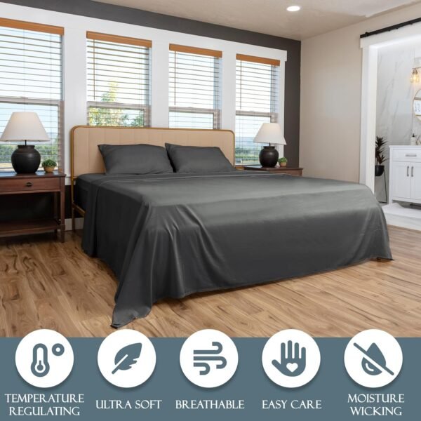 Linden & Lain Luxury King Size Bed Sheet Set | Organic Ultra Soft Bed Sheets | Viscose Derived from Bamboo | Microfiber | 18" Deep Pocket with Upgraded Elastic | Best Cooling Technology | Charcoal - Image 2