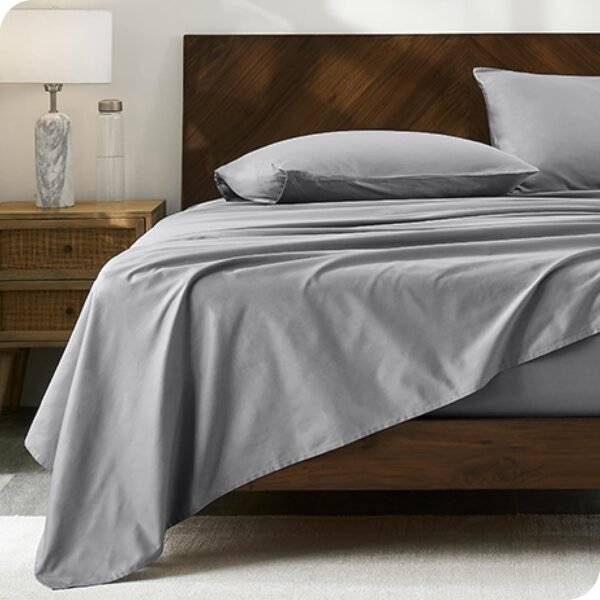 Bare Home 100% Organic Cotton Queen Sheet Set - Crisp Percale Weave - Cool, Breathable, and Hypoallergenic - Bedding Sheets & Pillowcases - Luxury Hotel Sheet Set (Queen, Light Grey) - Image 2