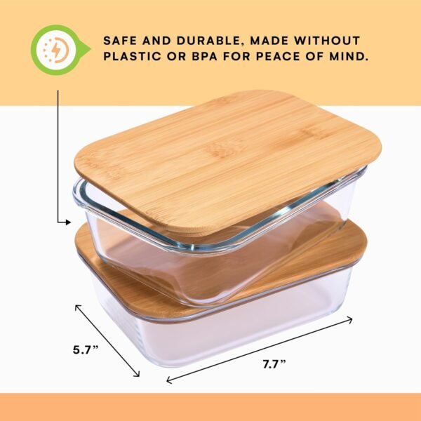 Prosumer's Choice Glass Food Storage Containers with Bamboo Lids (Pack of 2) - Stackable Meal Prep Container - Airtight Glass Food Containers with Lids - Reusable Glass Lunch Pack - 36 Oz - Image 3