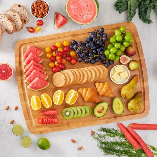 24 x 18 Inch XXL Extra Large Bamboo Cutting Boards - BEZIA Carving Board for Meat, Turkey, Vegetables, BBQ, Cheese - LARGEST Chopping Butcher Block with Juice Groove - Image 5