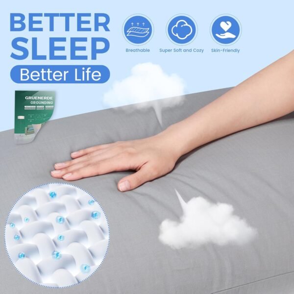 Grounding Pillowcase Queen Conductive Grounding Mat for Bed with 15ft Grounding Cord Organic Cotton Improve Sleep Gray 20x30in - Image 4
