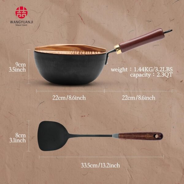WANGYUANJI Handmade Cast Iron Wok,Non-Coated Stir Fry Pan,8.6-Inch Iron Pot with Lid and Spatula,Suitable for Home Cooking, Compatible with Induction, Gas, and Electric Ceramic Cooktops - Image 3