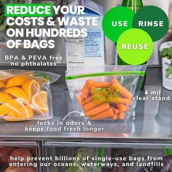 Smelly Proof 25 x Expandable Stand-Up & Fill REUSABLE Food Storage Bags Designed, US Made, PEVA & BPA FREE, Reusable Freezer Bags, Dishwasher-Safe, Clear 3 mils STAND & FILL 4" x 3" - 25pk - Image 5