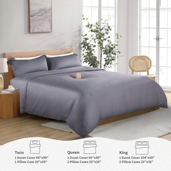 NEXHOME PRO Duvet Cover Queen, 100% Viscose derived from Bamboo, Organic Natural Buttery Soft Breathable, Cooling Duvet Covers, 1 Duvet Cover and 2 Pillowcases, 90"x90" (Light Grey) - Image 6