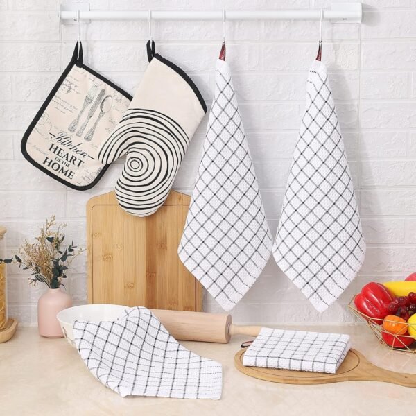 Fintale 100% Cotton Dish Cloths - Soft, Super Absorbent and No Lint Dish Towels for Kitchen - Good for Drying and Washing Dishes - 6 Pack (Lattice Designed, Black) - 12 x 12 Inches - Image 5