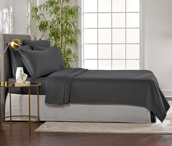 Queen Sheets by Pure Bamboo, Genuine 100% Organic Viscose Derived from Bamboo Bed Sheet Set, Luxuriously Soft & Cooling, Double Stitching, Lifetime Quality Promise (Queen, Charcoal) - Image 4