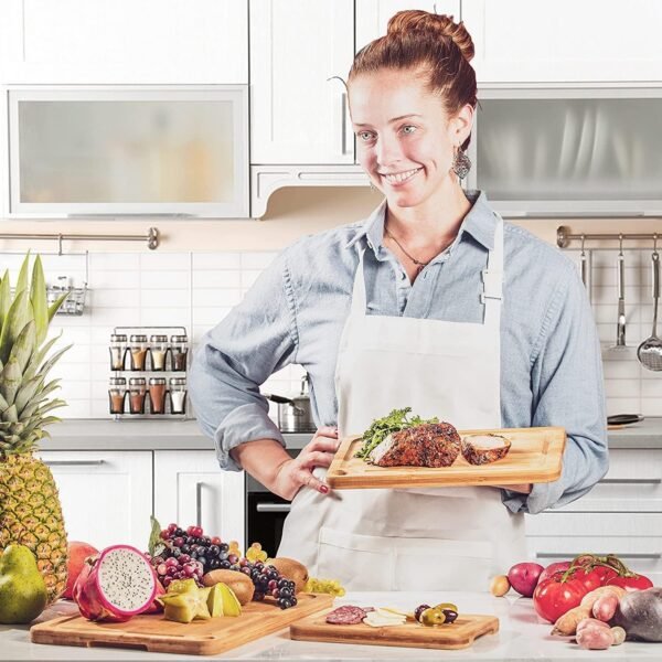 Bamboo Cutting Board Set of 3, Wood Cutting Boards in Large, Medium & Small Size, Organic Wooden Cutting Boards for Kitchen, Vegetable & Meat Cutting Board, Cutting Board with Juice Groove & Handles - Image 6
