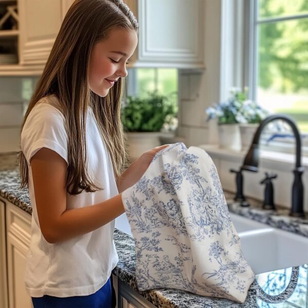 COTTON CRAFT Kitchen Towels - 100% Cotton 4 Pack French Country Toile Dish Towel - Decorative Tea Towel - Soft Hand Towel - Absorbent Dish Towels for Drying Dishes - Reusable Dish Cloth - 16x28 - Blue - Image 6