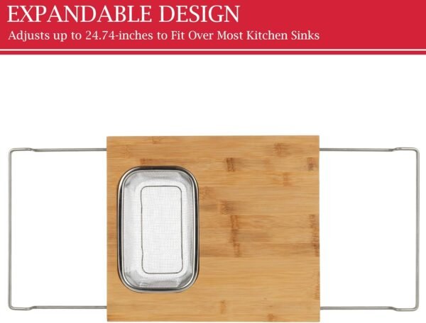 Cutting Board with Strainer - 2 in 1 Adjustable Bamboo Chopping Board with Removable Stainless Steel Colander for Over the Sink by Classic Cuisine - Image 6
