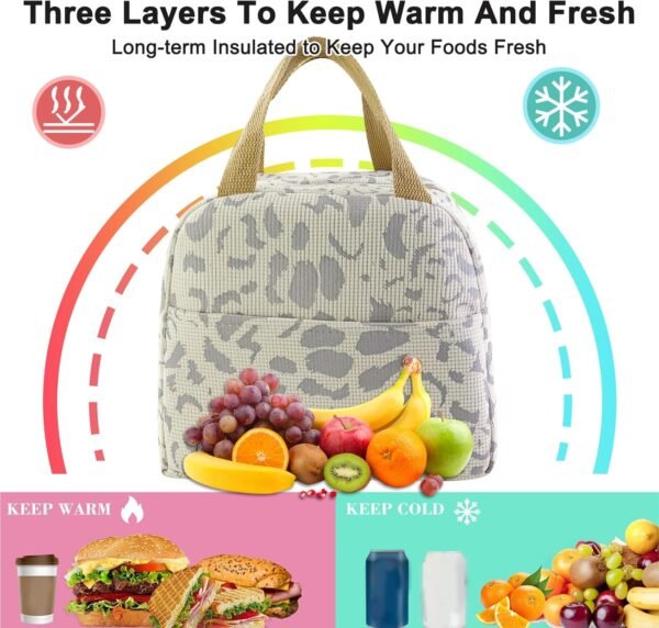 Mziart Lunch Bag Lunch Box for Women Men, Cute Ink Pattern Lunch Tote Bag Aesthetic Insulated Bento Box Meal Prep Containers Reusable Lunch Cooler Bag for Work Office Picnic Beach Travel (Beige) - Image 4