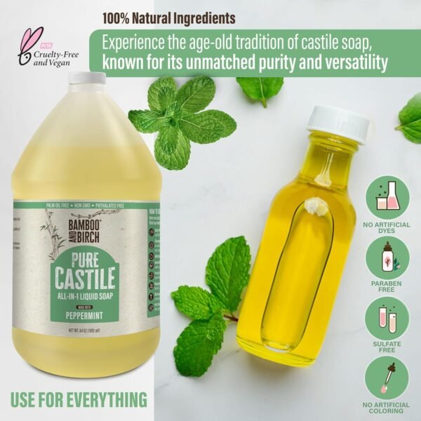 Pure Castile Soap Liquid Organic, Certified Palm Oil Free Natural Soap, Peppermint, 1 Gallon - Image 5