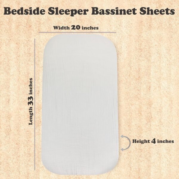 3 Pack Organic Muslin Bedside Bassinet Sheets Compatible with Mika Micky, Baby Delight, Dream On Me, AMKE and Other Bassinet Pads Size Between 17-21 in Width, 29-33 in Length, and 1.5-4 in Thick - Image 3