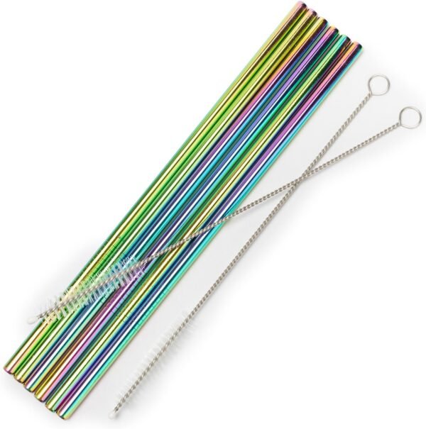 Stainless Steel Straws Iridescence Colors, Fits 30 oz Tumbler, Extra Long Reusable Ecofriendly (30oz, Straight)