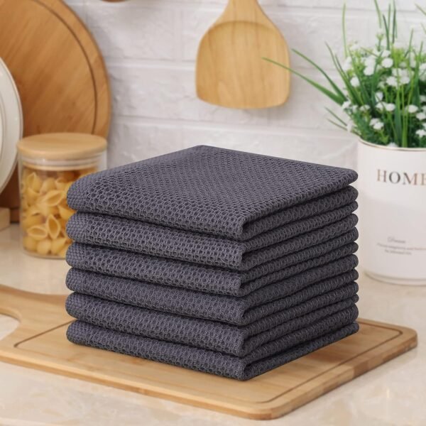 Kitinjoy 100% Cotton Kitchen Dish Cloths, 6 Pack Waffle Weave Ultra Soft Absorbent Dish Towels for Drying Dishes Quick Drying Kitchen Towels Dish Rags, 12 X 12 Inches, Dark Grey - Image 7