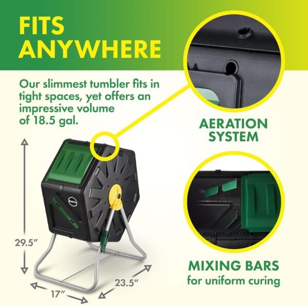 Miracle-Gro Compost Tumbler Single Chamber – Easy-Turn Composter Tumbler Outdoor for Fast Composting – Heavy-Duty Composting Bin with 1 Sliding Door (18.5 Gallon / 70 Liter) - Image 4