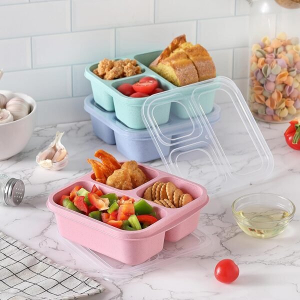 3PCS Snack Containers, Stackable Snack Box Container with 3 Compartments, Lunch Containers & Bento Box for Kids and Adults (3Pack, 3Colors) - Image 7