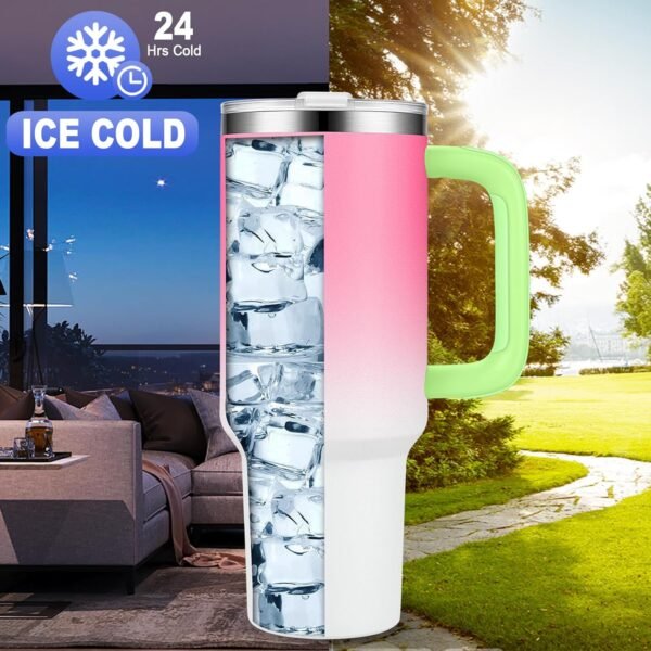Sursip 40 oz Insulated Tumbler with Handle and Straw-Stainless Steel Vacuum Insulated Mug,Gifts for Women Men Him Her,Iced Tea or Coffee,Drinks Cold up to 24 Hours,Fit Car Holder-Pink&White - Image 2